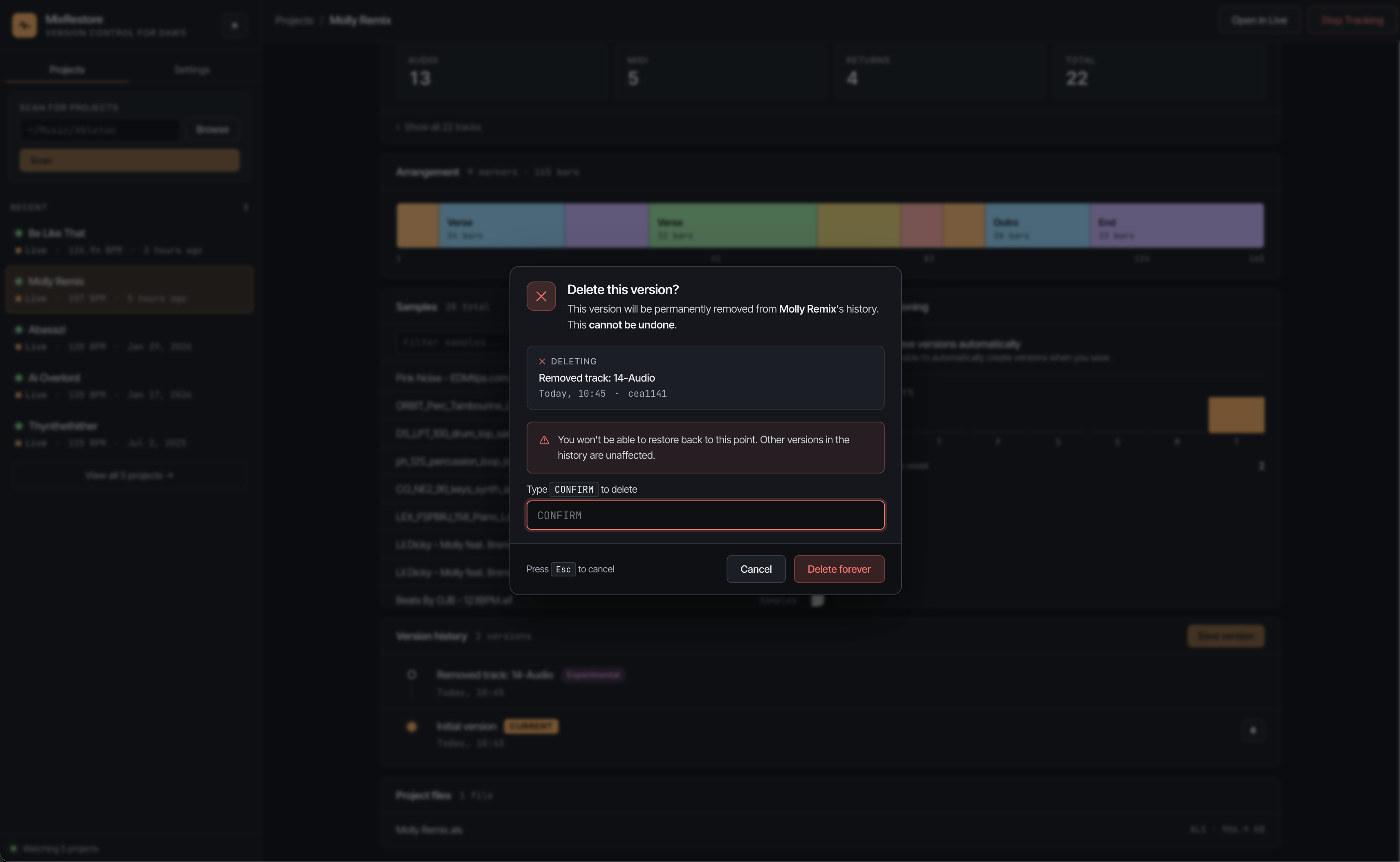 Delete confirmation dialog