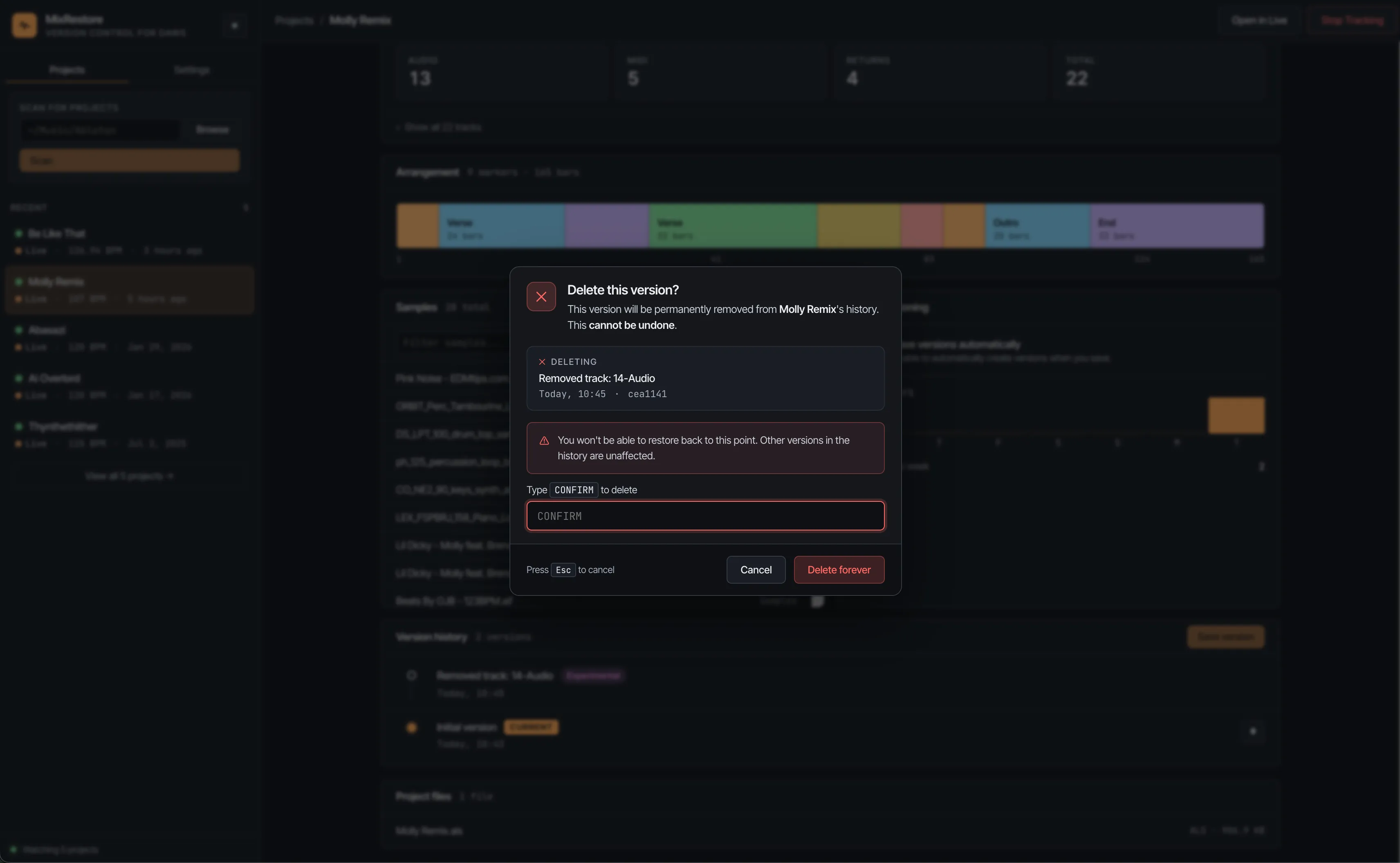 Delete confirmation dialog
